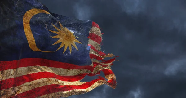 Bandera Desgarrada Retro Malasia Ondeando Viento Ilustración —  Fotos de Stock