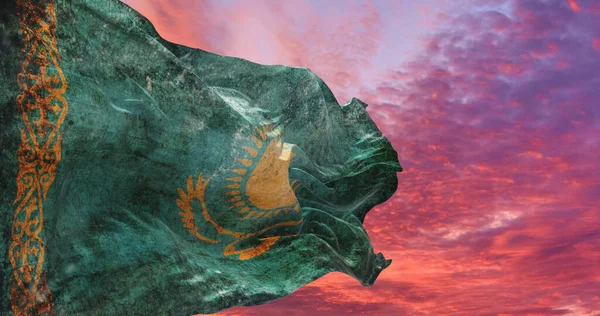 Retro Vlag Van Kazachstan Met Grunge Textuur Zwaaiend Wind Illustratie — Stockfoto