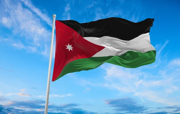 Grand Drapeau Jordanie Agitant Dans Vent — Photo