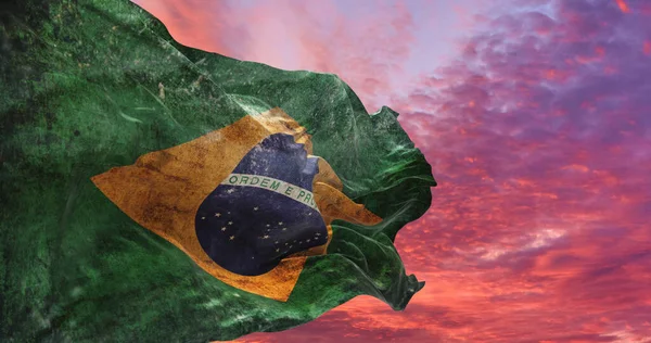 Rüzgarda Sallanan Grunge Desenli Brezilya Bayrağı Illüstrasyon — Stok fotoğraf