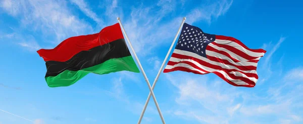 Pan-African flag. Black history month  Celebrated annually in February in the USA and Canada. Flag of Black history month. Afro-American, Black Liberation, UNIA and USA flags. 3d illustration