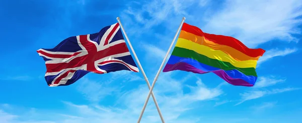 Vlaggen Van Grote Britain Lgbt Zwaaien Wind Illustratie — Stockfoto