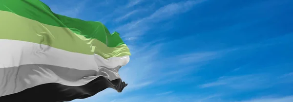 Aromantic Pride Flag Waving Wind Cloudy Sky Freedom Love Concept — Stock Photo, Image
