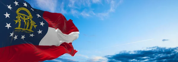 Bandera Georgia Cielo Nublado Fondo Puesta Del Sol Concepto Patriótico —  Fotos de Stock