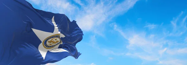 Флаг Хьюстона Штат Техас Облачном Фоне Неба Закате Панорамный Вид — стоковое фото