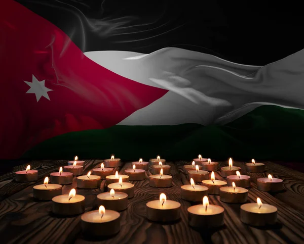 Mourning Candles Burning Jordan National Flag Background Memorial Weekend Patriot — Stock Photo, Image