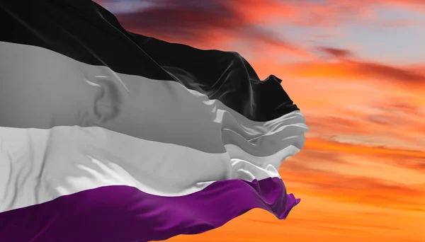 Drapeau Asexuel Pride Agitant Dans Vent Ciel Nuageux Concept Liberté — Photo