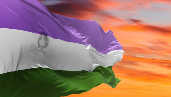 Genderqueer Pride Flagga Viftar Vinden Molnig Himmel Frihet Och Kärlek — Stockfoto