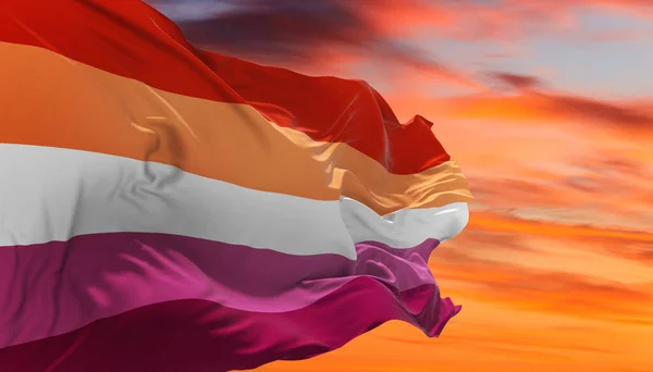 Lesbian Pride Flag Waving Wind Cloudy Sky Freedom Love Concept — Stock Photo, Image