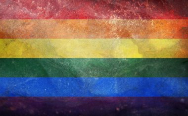 Kumaş desenli Gay Gururu bayrağı. Eşitlik kavramı. Grunge retro düz arka plan. Üst görünüm.