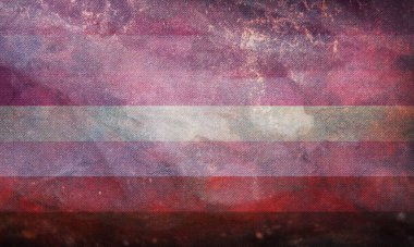 Dudaksız, kumaş desenli ruj lezbiyeni bayrağı. Eşitlik kavramı. Grunge retro düz arka plan. Üst görünüm.