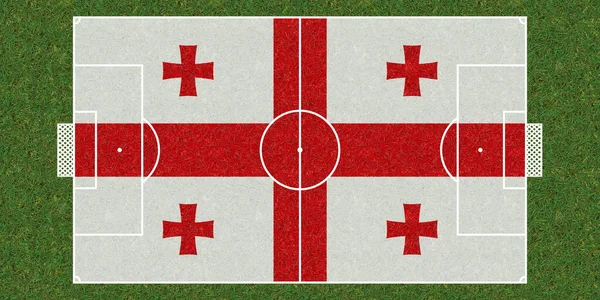 Ovanifrån Grönt Gräs Fotbollsplan Med Flagga Georgien Fotbollsbakgrund Illustration — Stockfoto