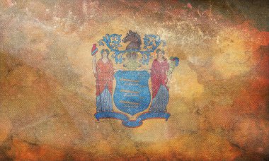 New Jersey 'in grunge desenli retro bayrağının üst görüntüsü. Bayrak arkaplanı,