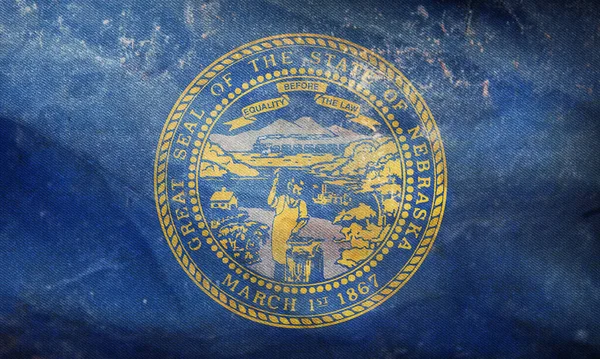 Vista Superior Bandera Retro Nebraska Con Textura Grunge Fondo Bandera — Foto de Stock