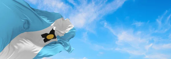Zászló Madison Wisconsin Felhős Égbolt Háttér Naplemente Panorámás Kilátás Hazafias — Stock Fotó