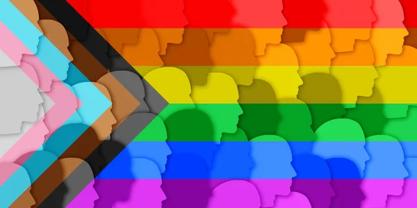 抽象的な頭の上にLgbtqの虹の旗を進める 自由と愛の概念 プライド月間だ 行動主義共同体自由概念 — ストック写真