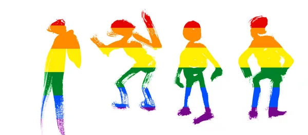 Dibujado Mano Personas Bailando Siluetas Coloreadas Colores Lgbt Arco Iris — Foto de Stock