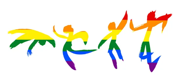 Mão Desenhada Dança Pessoas Silhuetas Coloridas Cores Bandeira Arco Íris — Fotografia de Stock