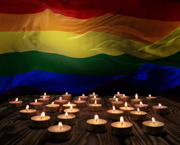 Trauerkerzen Brennen Auf Der Lgbt Nationalflagge Hintergrund Gedenkwochenende Tag Der — Stockfoto