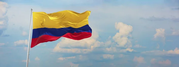 Flag Colombia Cloudy Sky Background Sunset Panoramic View Patriotic Concept — ストック写真