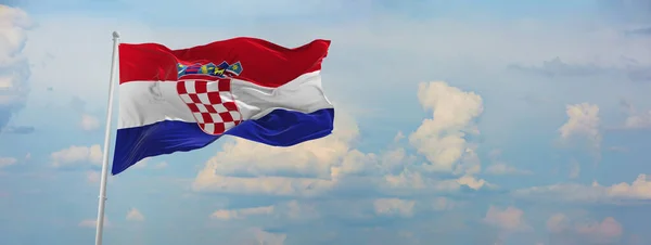 Flag Croatia Cloudy Sky Background Sunset Panoramic View Patriotic Concept — Stock Photo, Image