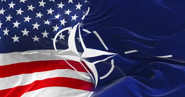 Flaggen Der Vereinigten Staaten Und Der Nato Wehen Wind Fahnenmasten — Stockfoto