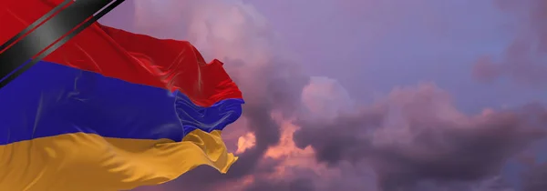 Flaga Narodowa Armenii Wstążką Żałobną Pamięć Ofiarach Wojny Ataku Terrorystycznym — Zdjęcie stockowe