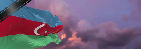 Nationale Vlag Van Azerbeidzjan Met Mourning Ribbon Herinnering Aan Oorlogsslachtoffers — Stockfoto