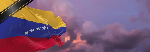 ベネズエラの国旗だ 戦争の犠牲者の記憶テロ攻撃コロナウイルス 旗の上に黒い葬儀リボン犠牲者の記憶を称える 3Dイラスト — ストック写真