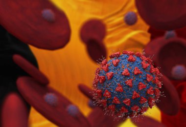 Virüs ve kan hücreleri Belçika bayrağına karşı. 3 boyutlu illüstrasyon. Viral enfeksiyon kronik hastalıklara neden oluyor. Hepatit virüsleri, grip virüsü H1N1, Coronavirüs, HIV, grip, hücre enfeksiyonu,
