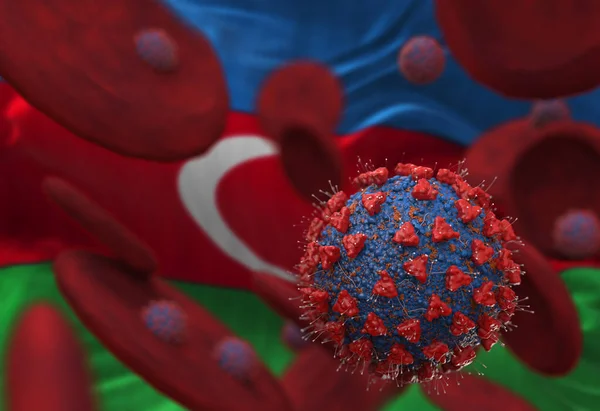 Virus Células Sanguíneas Contra Bandera Azerbaiyán Ilustración Infección Viral Que — Foto de Stock