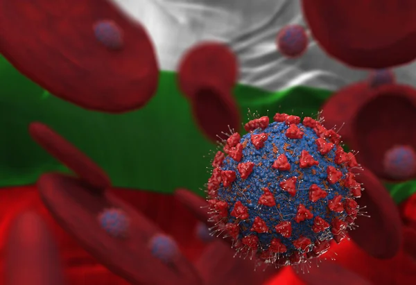 Virus Células Sanguíneas Contra Bandera Bulgaria Ilustración Infección Viral Que — Foto de Stock
