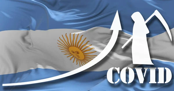 Growing Graph Coronavirus Numbers Death Argentina Agaist National Flag Increase — Stock Photo, Image