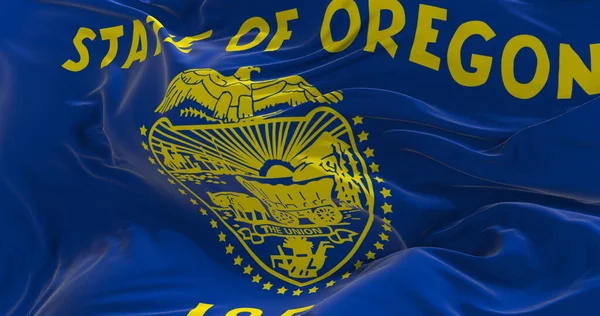 俄勒冈州的国旗在风中飘扬 关于国家的爱国观念 3D说明 — 图库照片