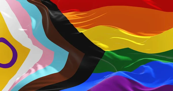 Orgulho Progresso Lgbtq Com Bandeira Inclusão Intersexual Acenando Vento Céu — Fotografia de Stock