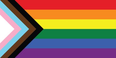 LGBTQ Gelişim Gururu bayrağı. Özgürlük ve aşk kavramı. Gurur ayı. Eylemcilik, toplum ve özgürlük kavramı. Neşeli gurur bayrağı