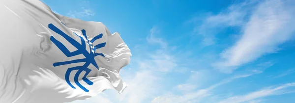 Επίσημη Σημαία Της Πόλης Sakai Οσάκα Κυματίζει Στον Άνεμο Κοντάρια — Φωτογραφία Αρχείου