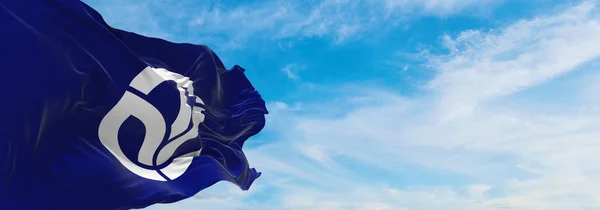 Επίσημη Σημαία Του Νομού Φουκούι Κυματίζει Στον Άνεμο Κοντάρια Σημαίας — Φωτογραφία Αρχείου