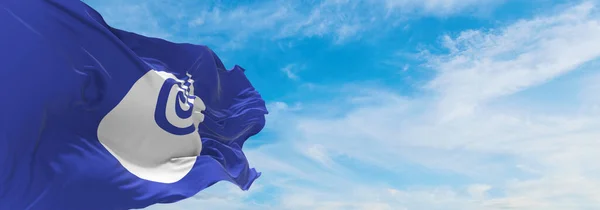 Επίσημη Σημαία Του Νομού Ιμπαράκι Κυματίζει Στον Άνεμο Κοντάρια Ουρανό — Φωτογραφία Αρχείου
