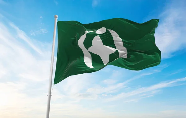 Bandeira Oficial Cidade Chiba Chiba Acenando Vento Mastins Contra Céu — Fotografia de Stock