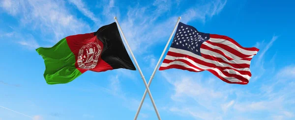 Banderas Afganistán Ondeando Viento Sobre Asta Bandera Contra Cielo Con — Foto de Stock