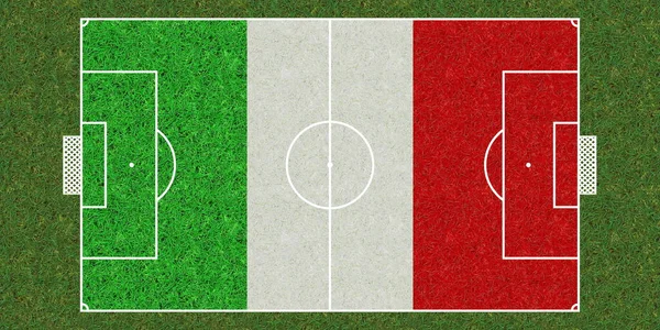 Top View Green Grass Soccer Field Flag Italy Football Background — Stock Photo, Image