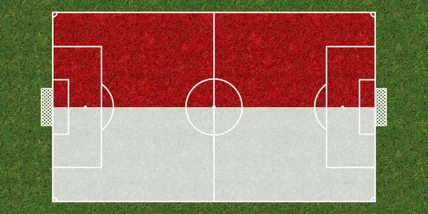 Ovanifrån Grönt Gräs Fotbollsplan Med Flagga Indonesien Fotbollsbakgrund Illustration — Stockfoto