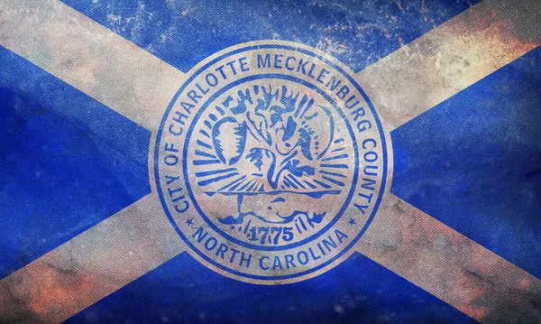 Widok Góry Flagi Retro Niebieskiej Flagi Charlotte Teksturą Grunge Kontekst — Zdjęcie stockowe
