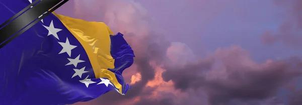 Národní Vlajka Bosny Hercegoviny Smuteční Stuhou Památku Obětí Války Teroristického — Stock fotografie