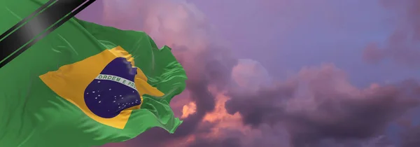 Bandeira Nacional Brasil Com Fita Luto Memória Das Vítimas Guerra — Fotografia de Stock