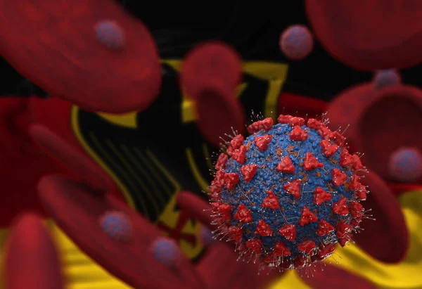 Virus Células Sanguíneas Contra Bandera Alemania Ilustración Infección Viral Que — Foto de Stock