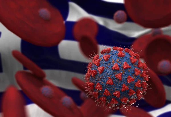 Virus Células Sanguíneas Contra Bandera Grecia Ilustración Infección Viral Que — Foto de Stock