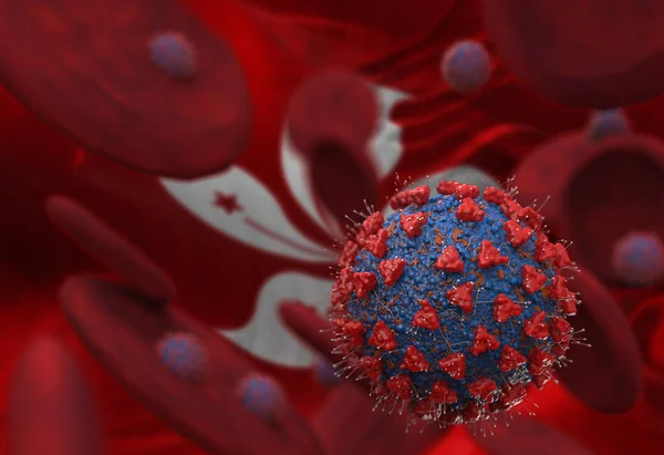 Virus Células Sanguíneas Contra Bandera Hong Kong Ilustración Infección Viral — Foto de Stock