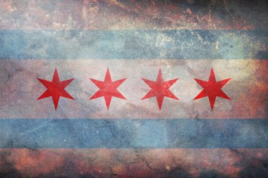Chicago, Illinois 'in grunge desenli retro bayrağının üst görüntüsü. Bayrak arkaplanı. Chicago, Illinois hakkında vatansever kavram.